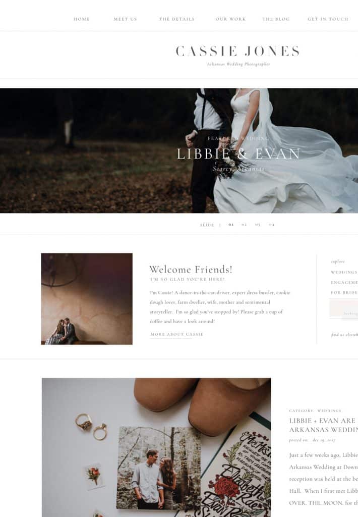 Classic, minimalist, website template for photographer Cassie Jones | Davey & Krista