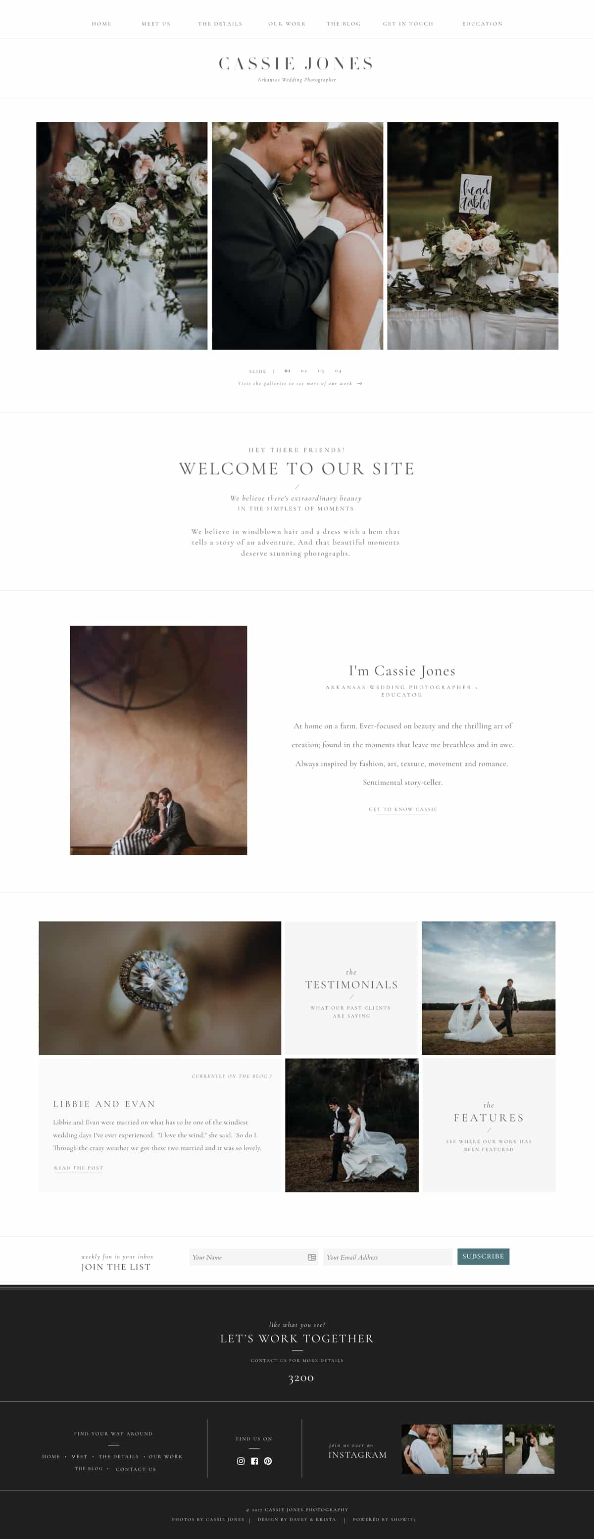 Classic, minimalist, website template for photographer Cassie Jones | Davey & Krista
