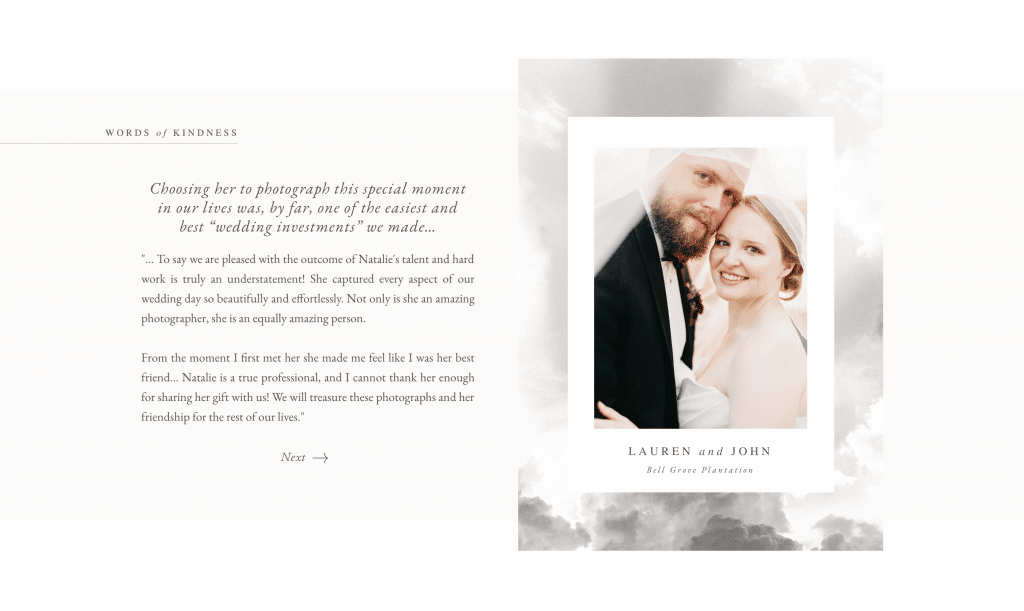 Custom Anthropologie inspired wedding photographer website built on Showit | Davey & Krista