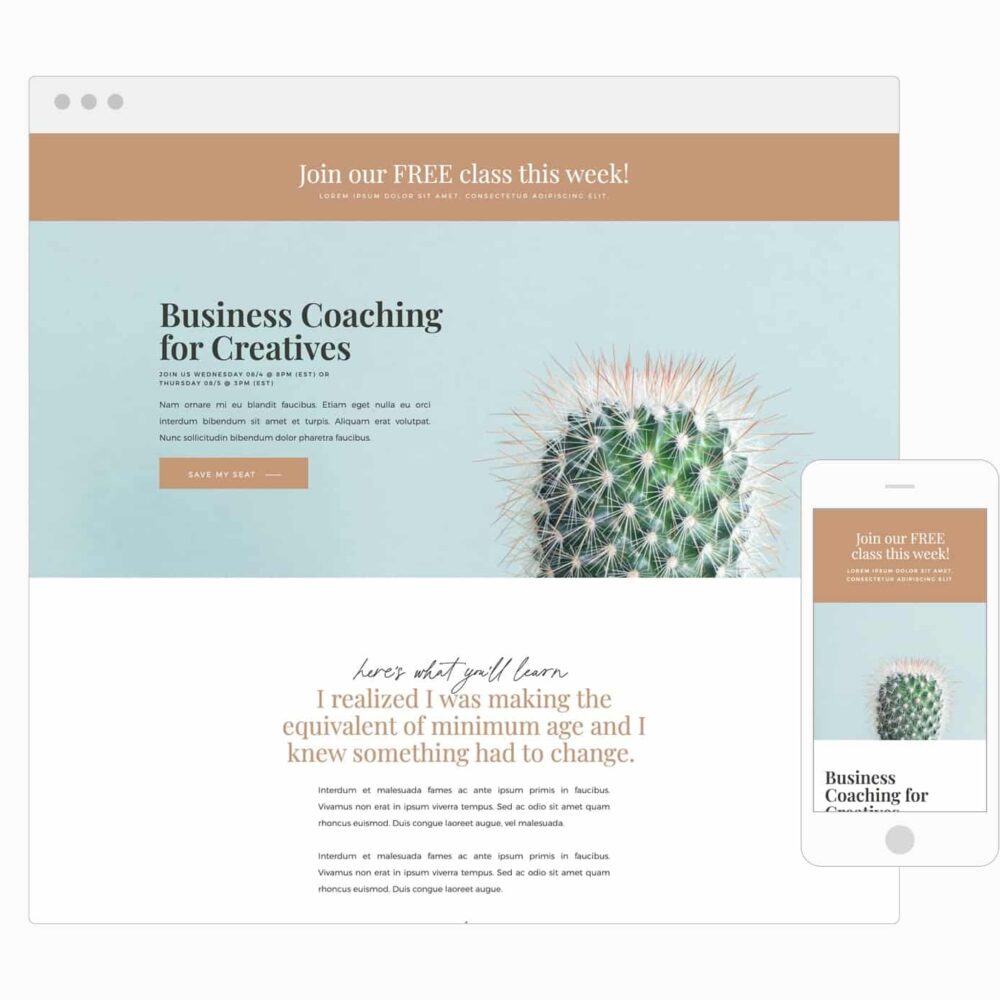 Webinar registration page landing page template for Showit | Davey & Krista