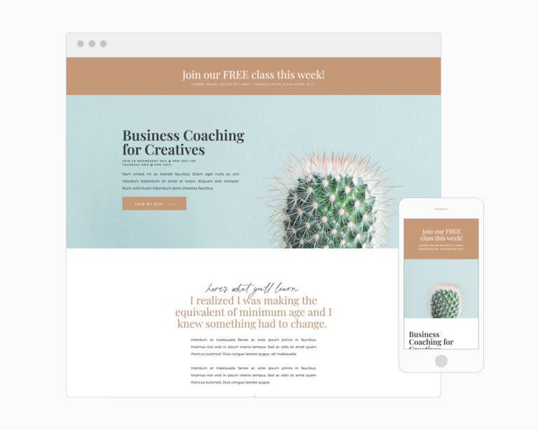 Webinar registration page landing page template for Showit | Davey & Krista