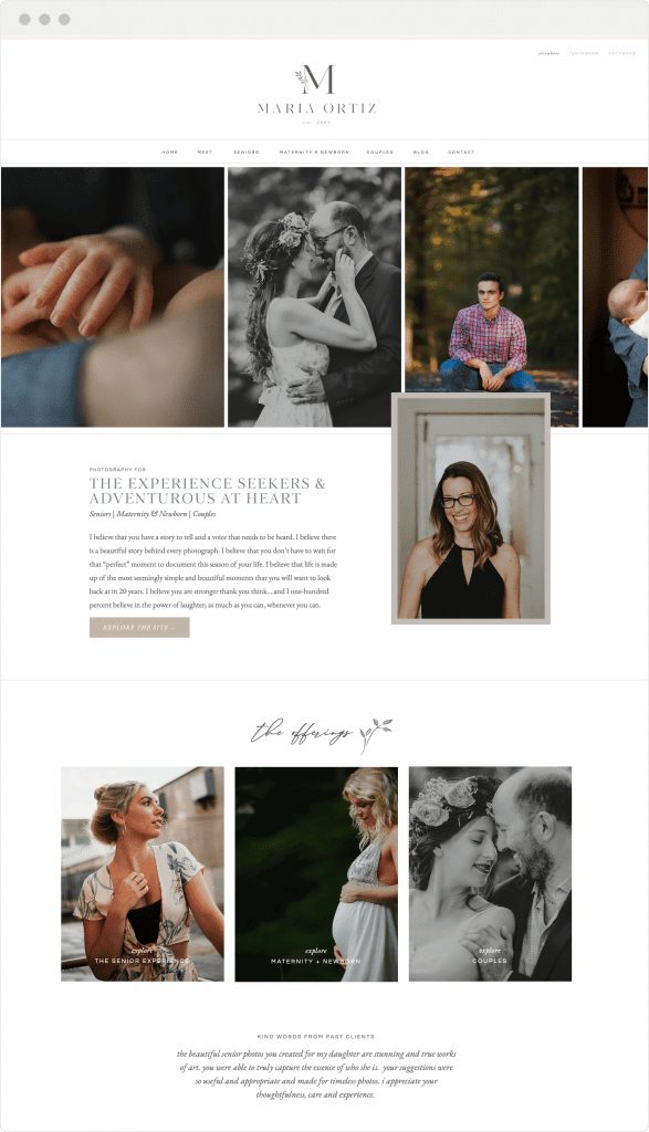 Custom brand & Showit WordPress website design for photographer Maria Ortiz by Davey & Krista
