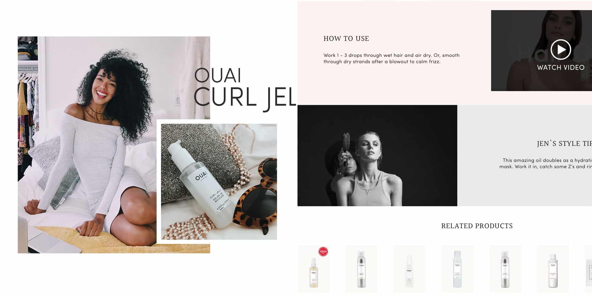 Shopify shop website design for Ouai by Davey & Krista