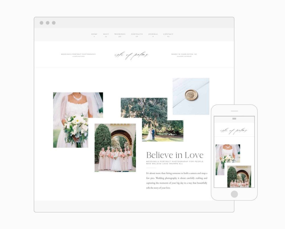 Isle of Palms - Classic white Showit website template for wedding and portrait photographers | Davey & Krista