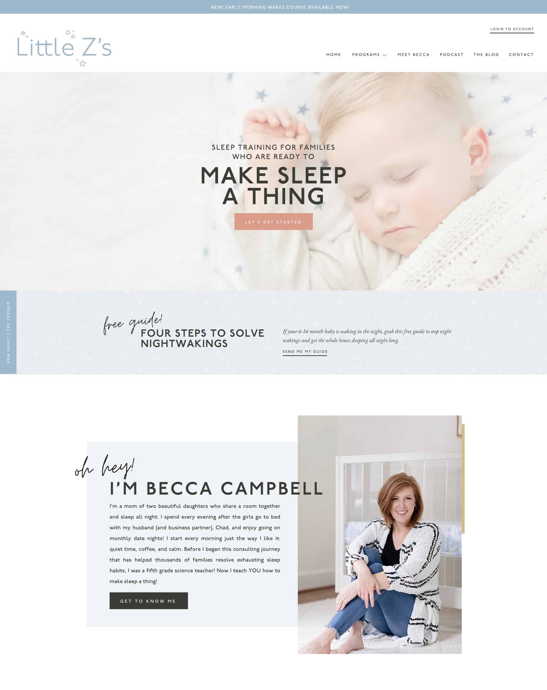 Custom website design & branding for sleep coach Little Z Sleep | Davey & Krista