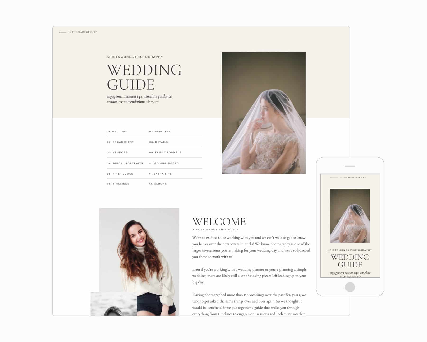 Showit Client Experience Page | Wedding Guide | Davey & Krista