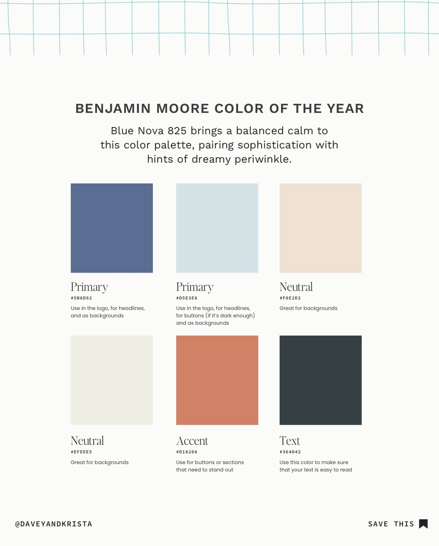 Benjamin Moore Color Palette for websites and brands.