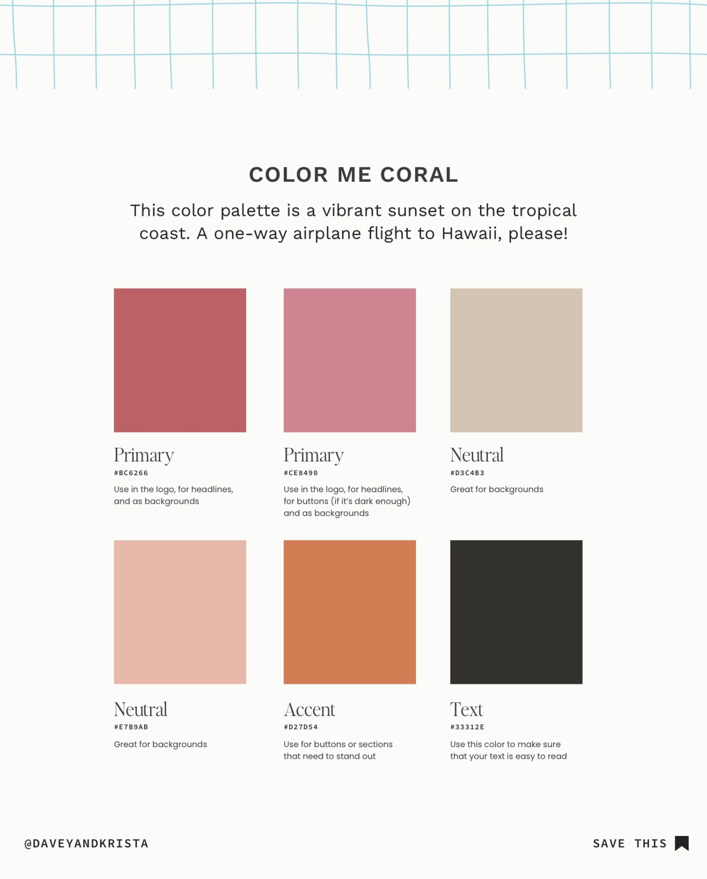 Color Me Coral Color Palette for websites and brands.