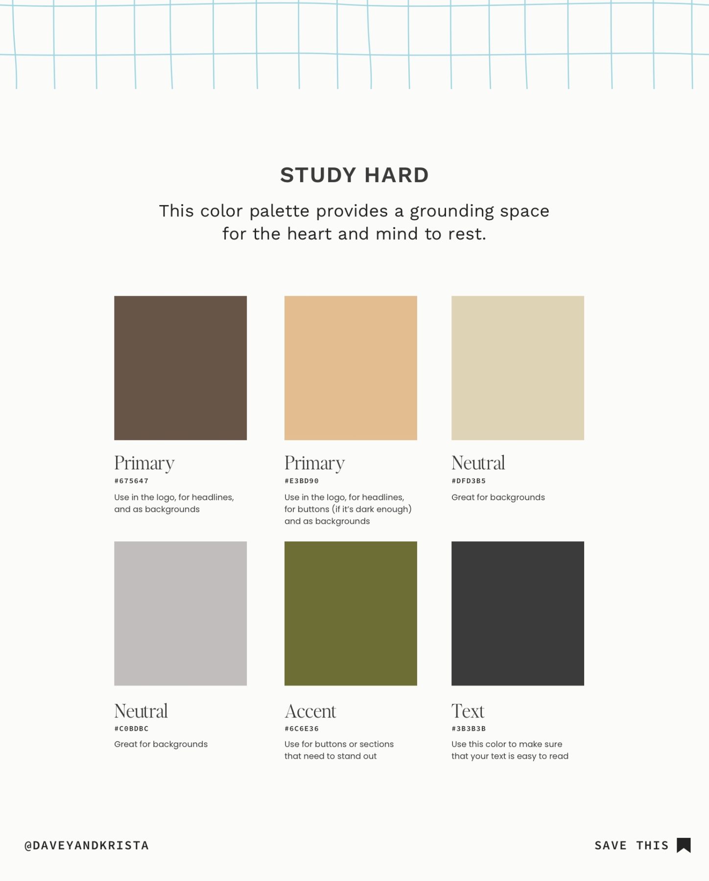 Study Hard Color Palette for websites and brands.