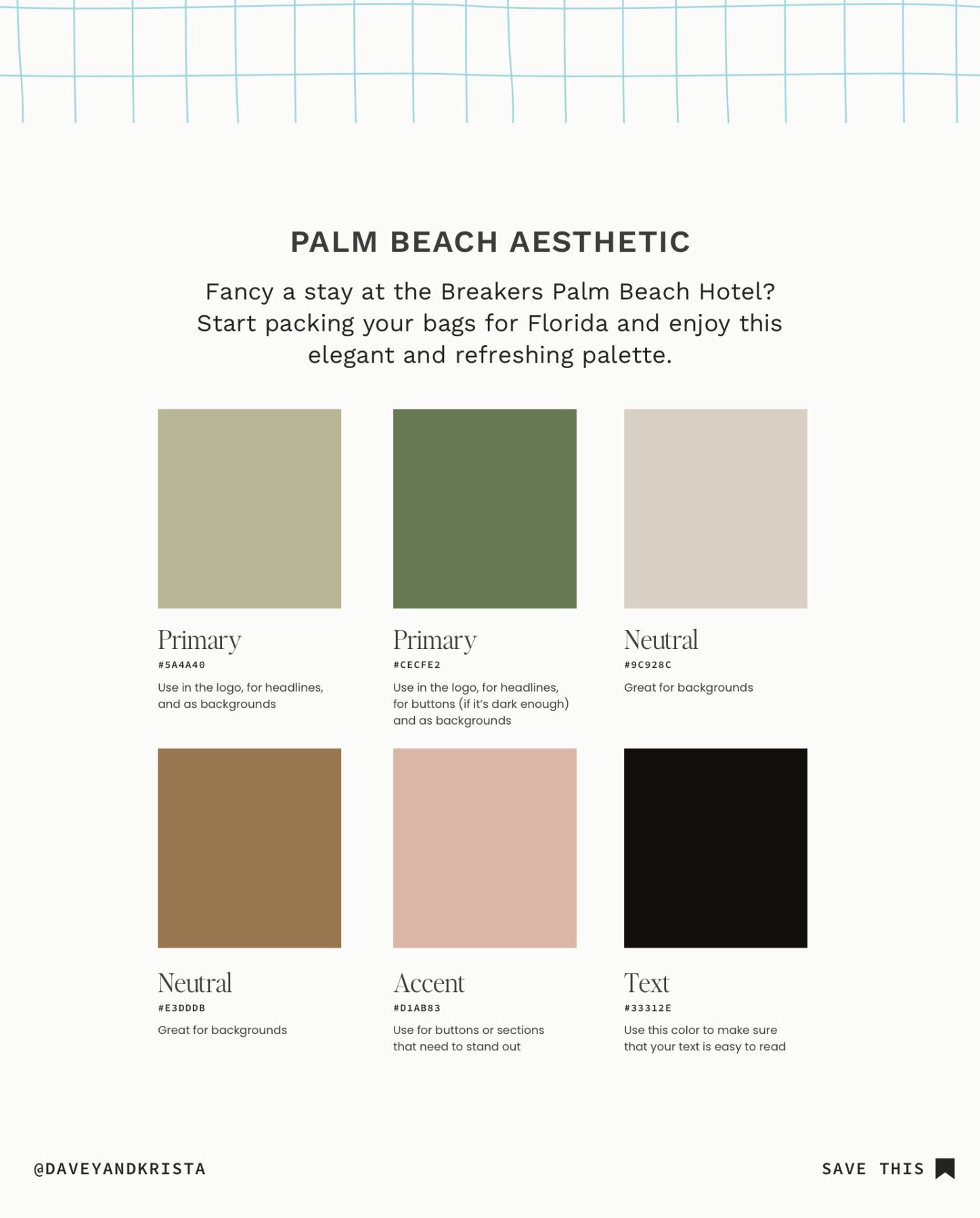 Palm Beach Aesthetic Color Palette for websites and brands. 