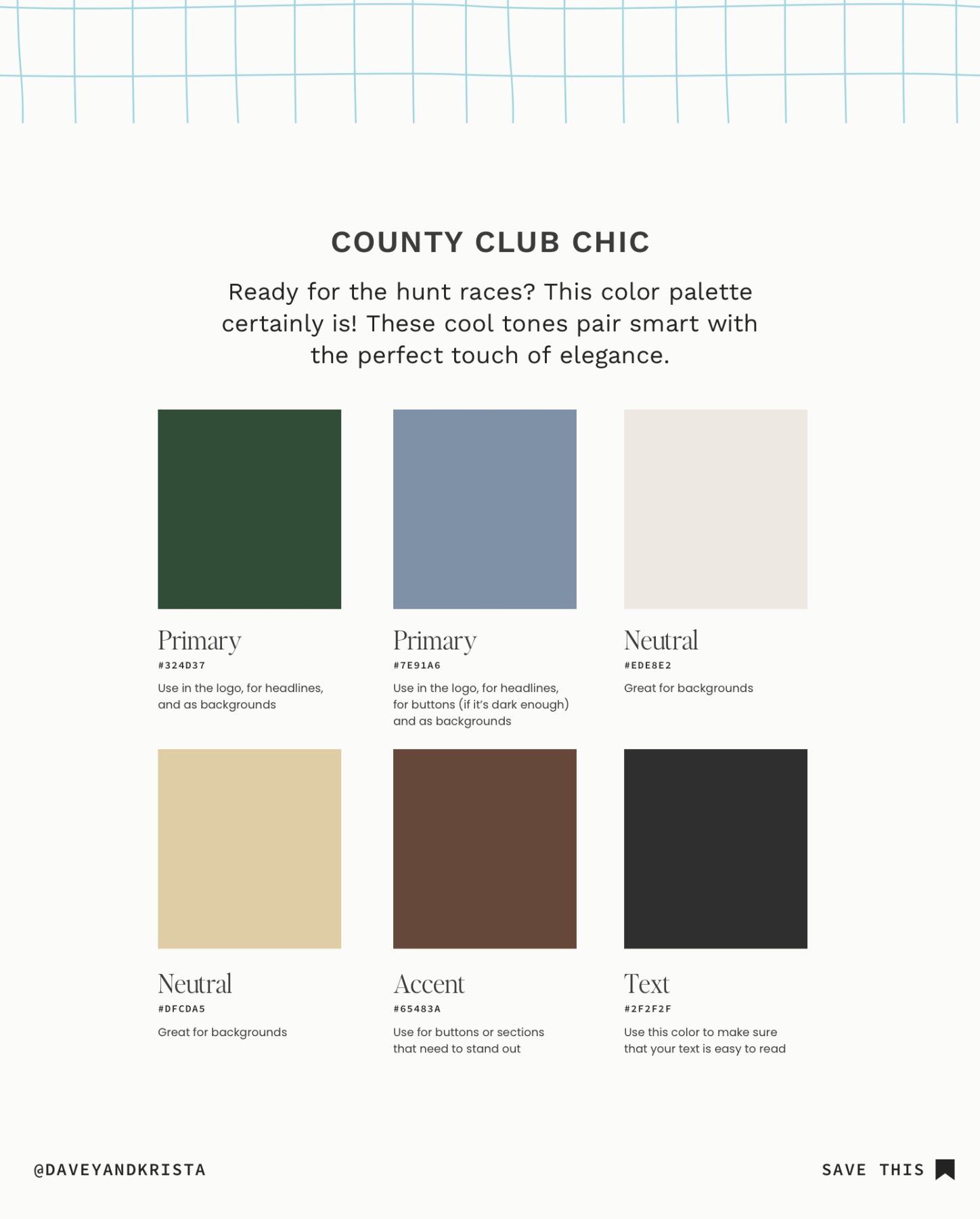Country Club Chic Color Palette for websites and brands. 