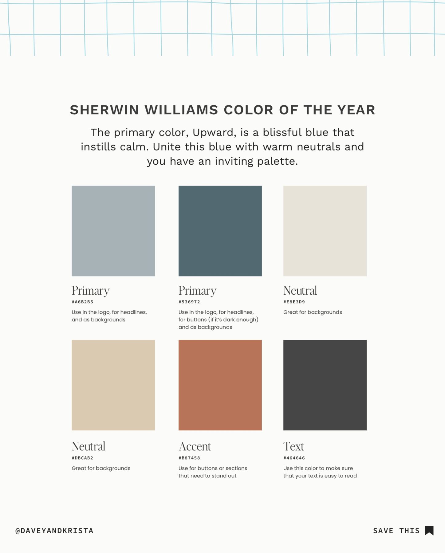 Sherwin Williams Color Palette for websites and brands. 
