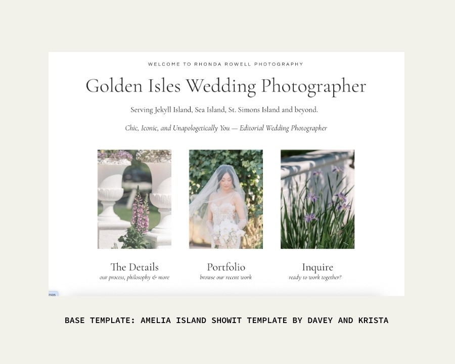 Services layout on Showit photography website
