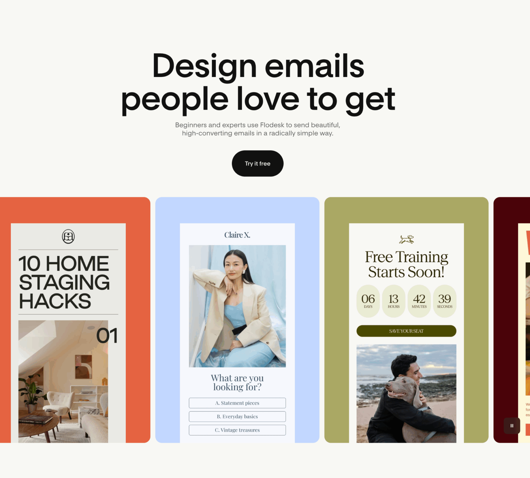 Flodesk email template showing brand-forward design for photographers and creatives