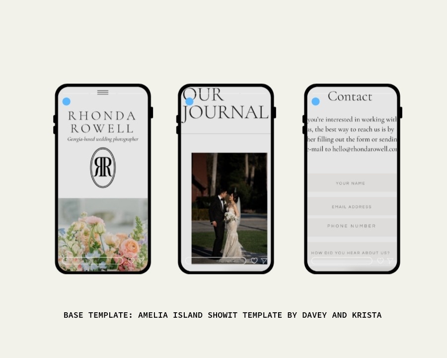 Mobile design of Showit photography website template
