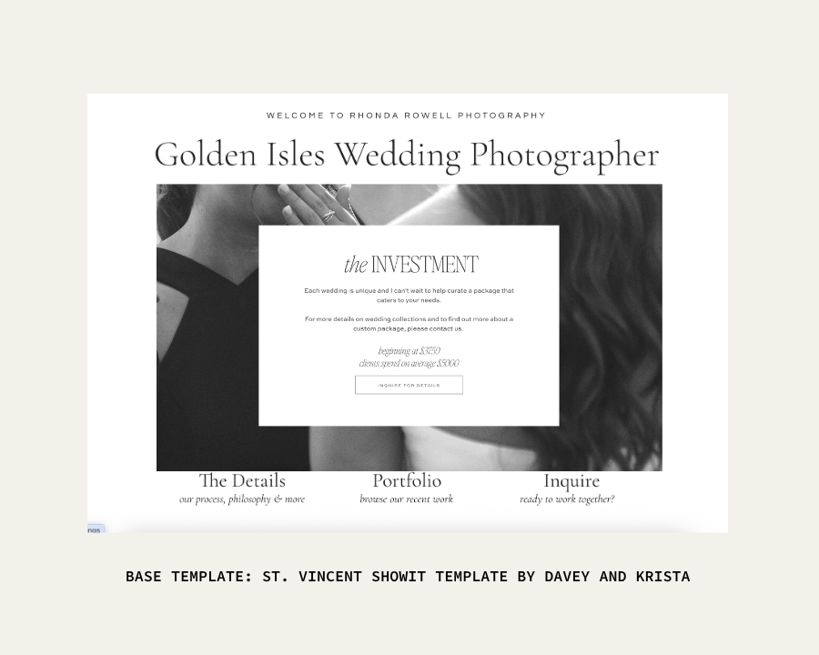 Website Templates for Wedding Photographers: St. Vincent Investment Canvas