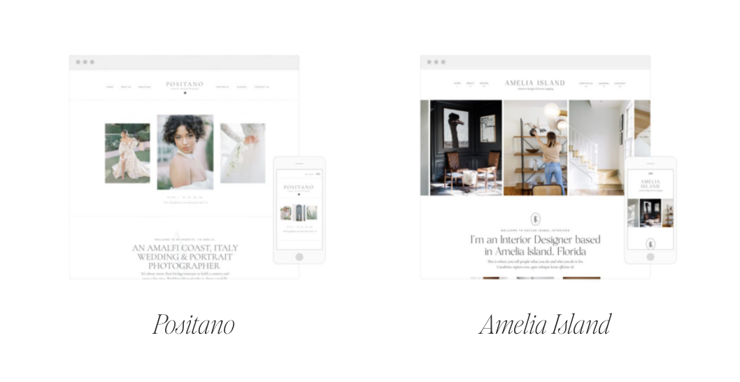 Positano and Amelia Island Showit website templates by Davey & Krista