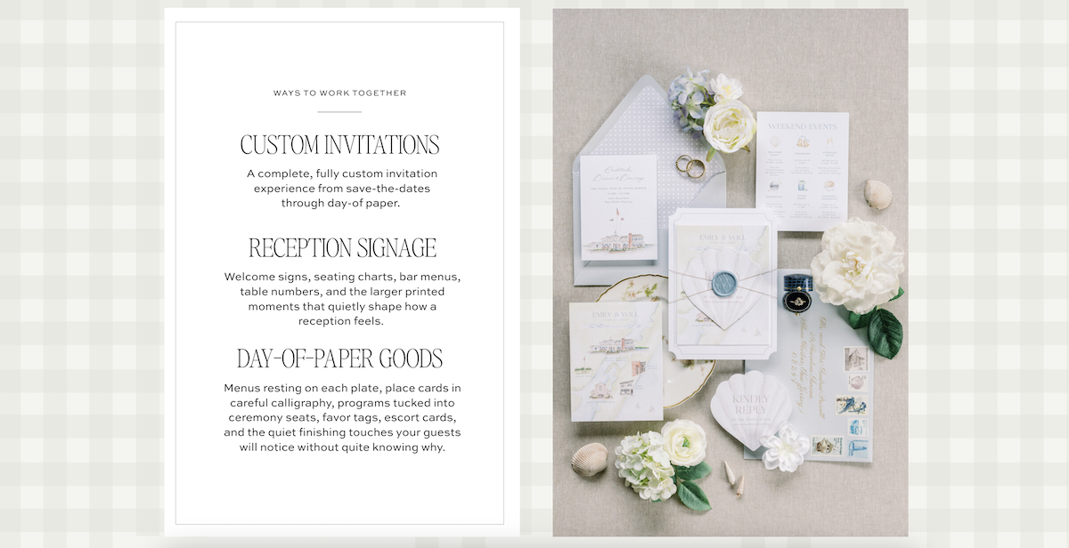 Showit wedding stationery website- Bellagio process canvas via Davey & Krista