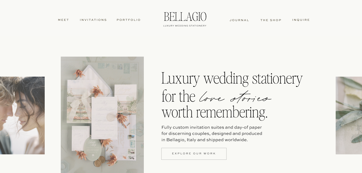 Showit wedding stationery website- Bellagio Home Page via Davey & Krista