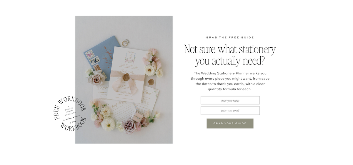 The Anatomy of Wedding Stationery Websites, lead magnet