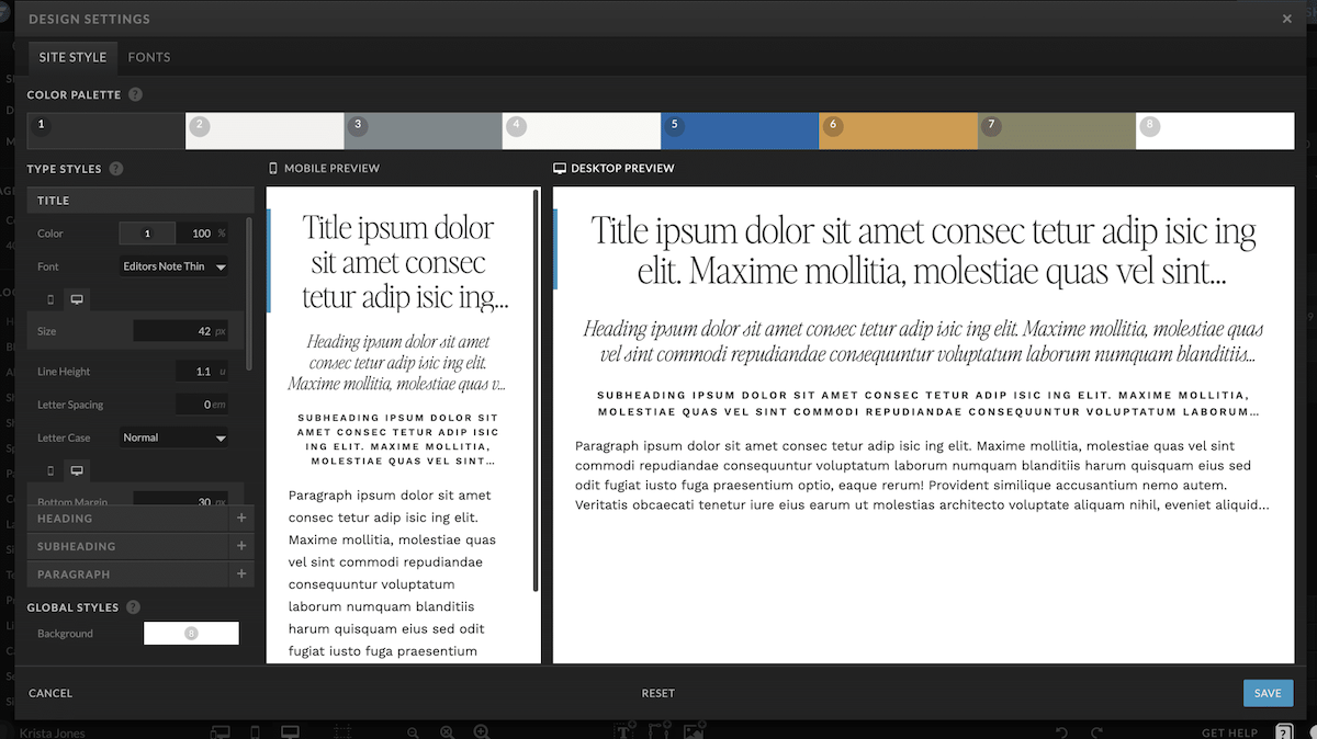 How to Launch a Showit Website in One Weekend, customizing fonts & colors via Davey & Krista