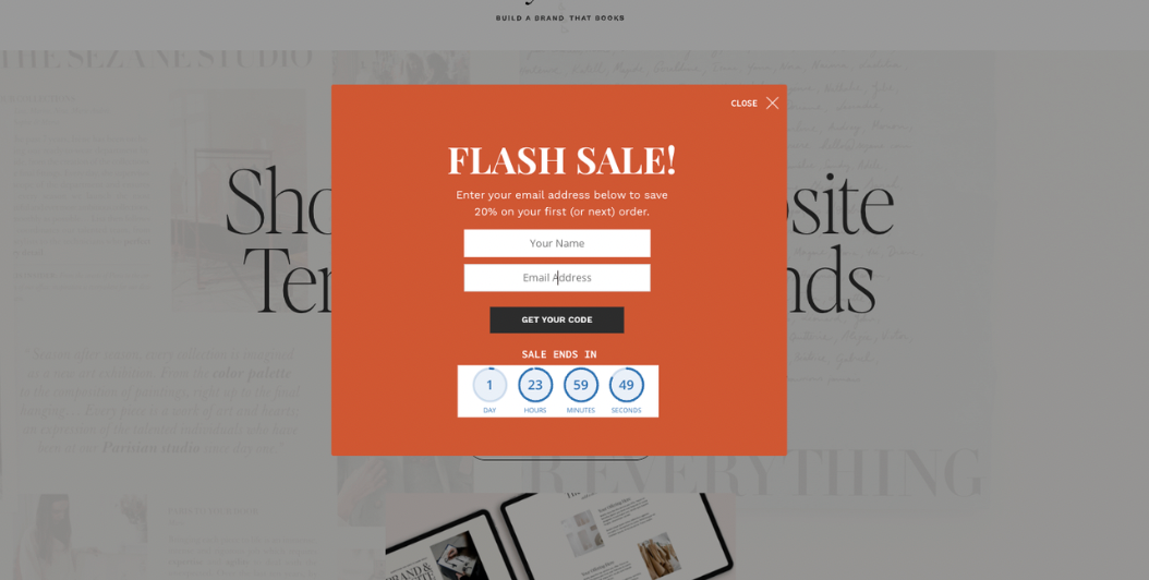 Example of where to put an email opt-in pop up on daveyandkrista.com.